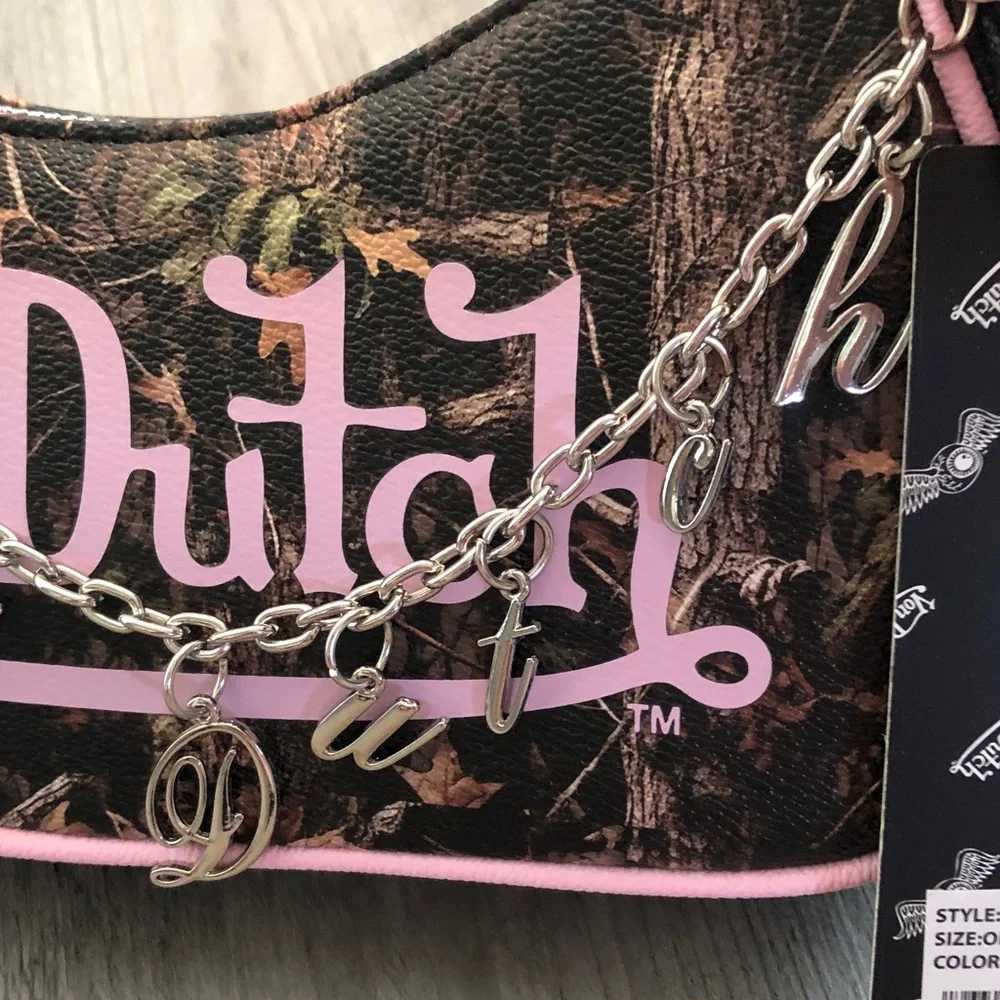 Von Dutch Tree Camo Shoulder Bag Pink Logo & Von Dutch Logo Chain Accent NWT - Picture 6 of 16
